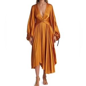 Acler Dress 
Palms Long-Sleeve Pleated Midi Dress